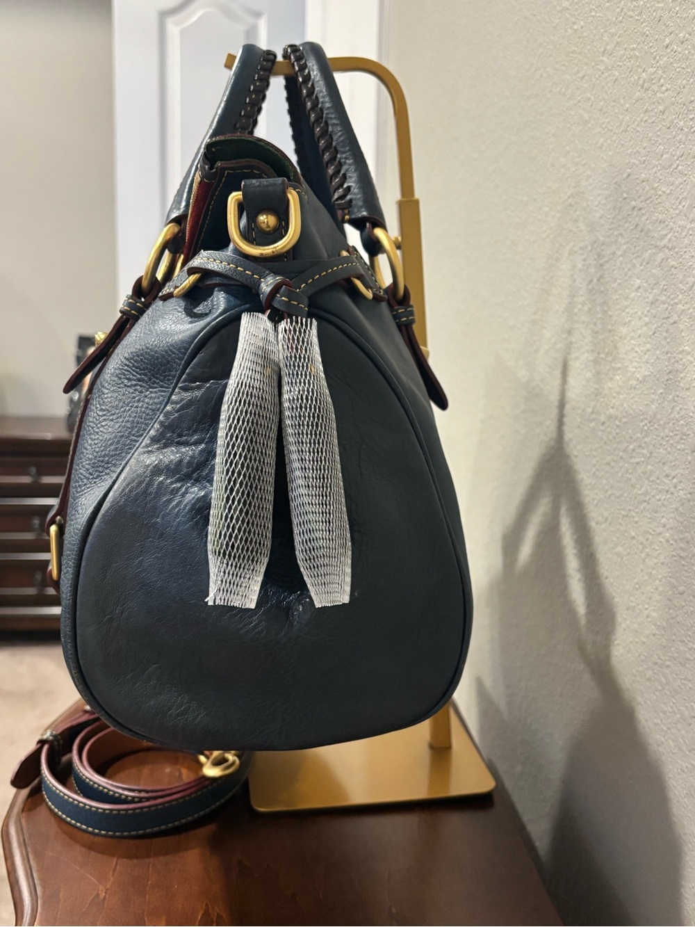 Dooney & Bourke Florentine Large Satchel Denim Blue with Red Interior - Picture 8 of 15